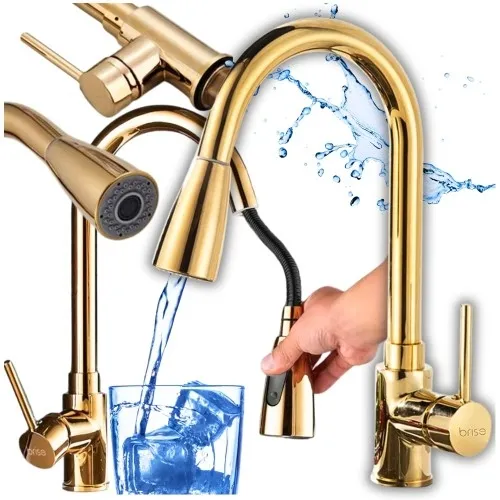 Bateria stojąca ruchoma kuchenna wyciągana wylewka złota elastyczna wąż