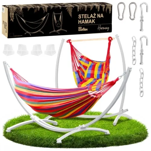 Stelaż na hamak biały 2w1 + hamak + krzesło brazylijskie