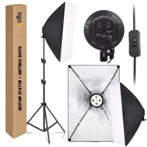 Zestaw oświetlenie ciągłe studyjne softbox 50x70 na 4 żarówki ze statywem