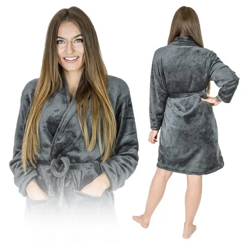 Gruby ciepły szlafrok damski – szary