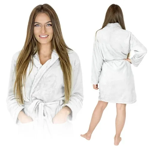 Gruby ciepły szlafrok damski – jasny szary