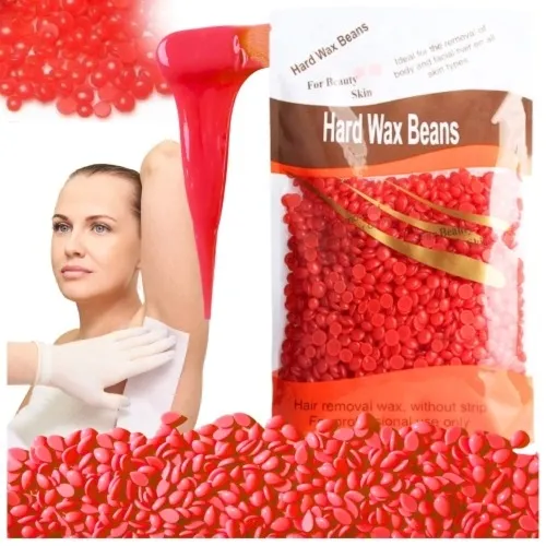 Wosk twardy granulki depilacja bezpaskowa twarz nogi bikini czerwony 100g