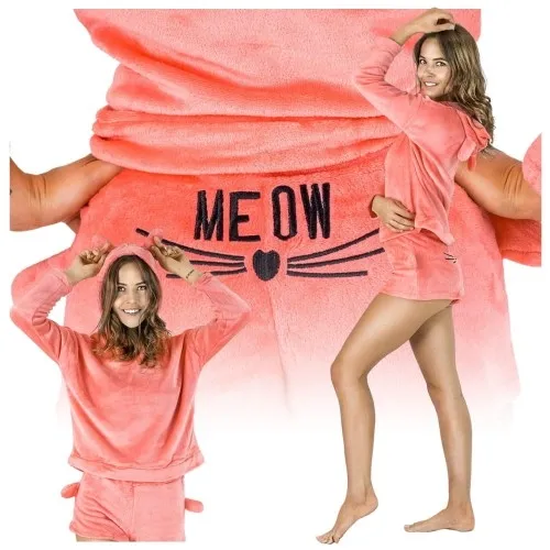 Piżama damska pluszowa bluza i spodenki komplet różowa