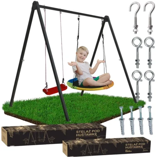 Stelaż pod huśtawkę czarny z 2 huśtawkami