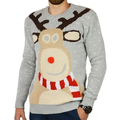 Sweter świąteczny renifer prezent na święta - Szary