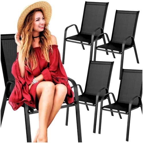 Krzesło ogrodowe metalowe czarne 4 sztuki