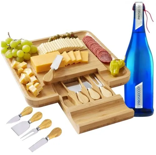 Deska do serwowania serów i wędlin bambusowa + noże