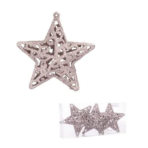 Bombki choinkowe ażur gwiazdki zestaw 3szt różowe