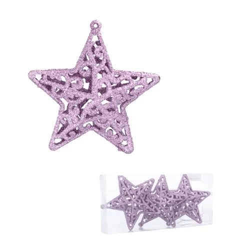 Bombki choinkowe ażur gwiazdki zestaw 3szt fioletowe