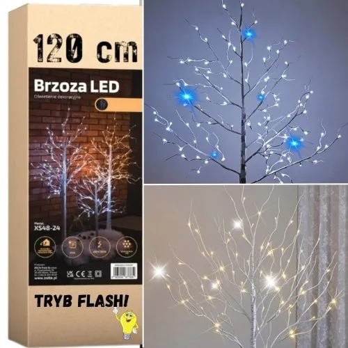 Brzoza LED drzewko Flash świąteczne dekoracja Boże Narodzenie 120 cm 96 LED