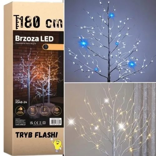 Drzewko świąteczne brzoza 144 LED dekoracja Boże Narodzenie 180 cm FLASH