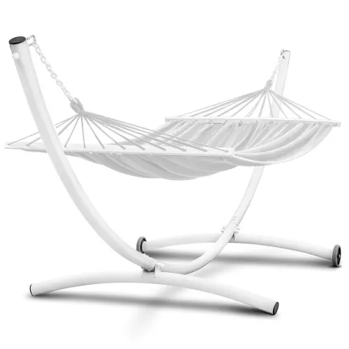 Stelaż na hamak mobilny na kółkach stojak ogrodowy biały