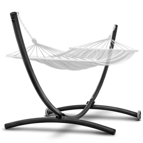 Stelaż metalowy na hamak ogrodowy na kółkach czarny metalowy dwuosobowy