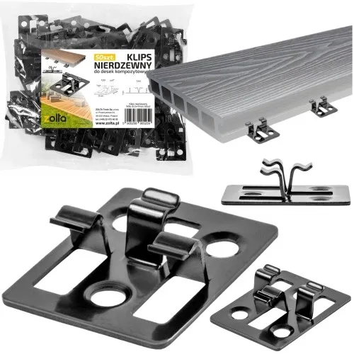 Klipsy metalowe do montażu desek kompozytowych - czarne