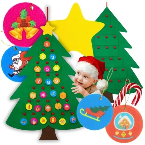 Kalendarz adwentowy choinka filc z kieszonkami na prezenty 90cm+ozdoby DIY