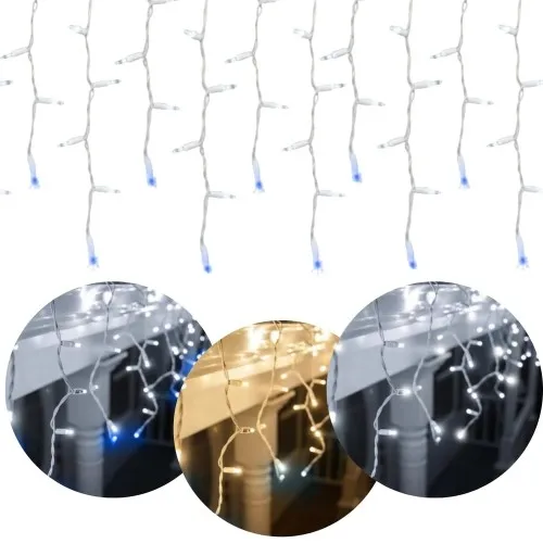 Lampki świąteczne zewnętrzne sople 300LED 12m flash