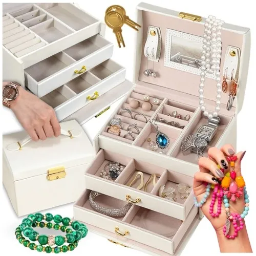 Szkatułka na biżuterię kuferek pudełko organizer biżuteria prezent pojemny