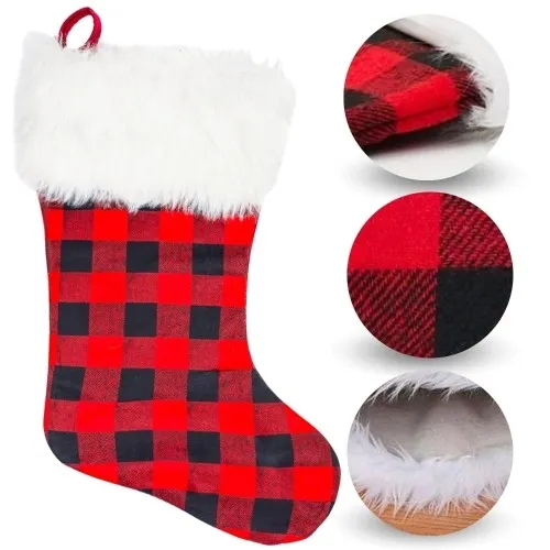 Skarpeta w kratę świąteczna na kominek prezenty zawieszka dekoracja choinka