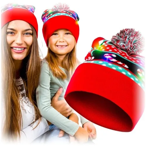 Czapka świąteczna LED - czerwona