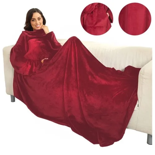 Duży koc z rękawami kocobluza -czerwony