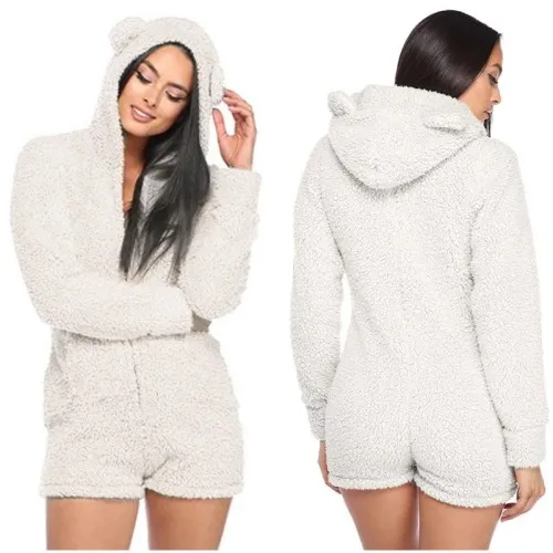 Ciepła piżama pluszowa z kapturem z uszami kombinezon