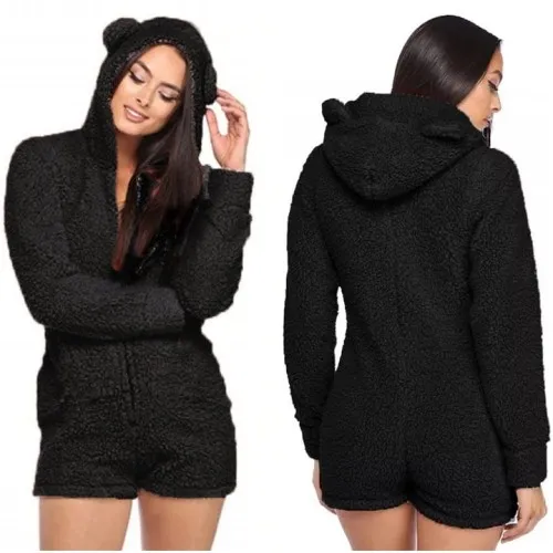 Ciepła piżama pluszowa z kapturem z uszami kombinezon