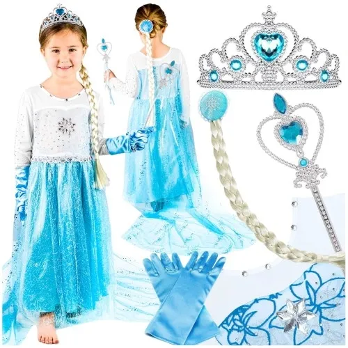 Sukienka strój Elza Elsa Frozen przebranie Kraina Lodu 3-10 lat + akcesoria