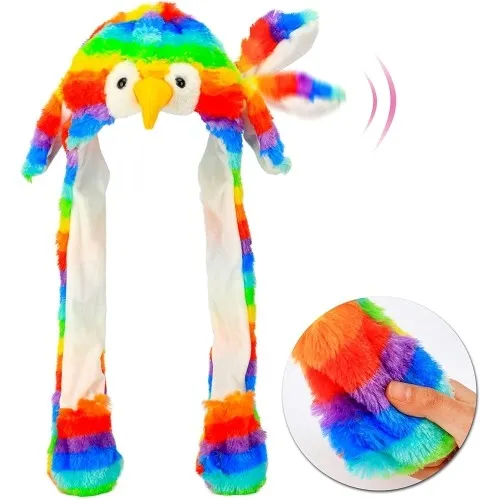 Czapka ruchome uszy łapki papuga pluszowa