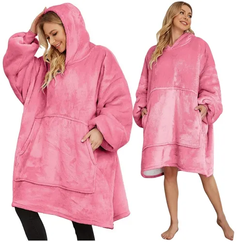Kocobluza oversize z kapturem - różowa