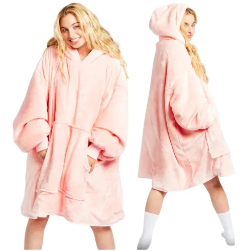 Kocobluza oversize z kapturem - różowa