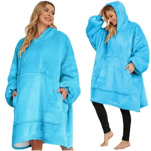 Kocobluza oversize z kapturem - niebieska