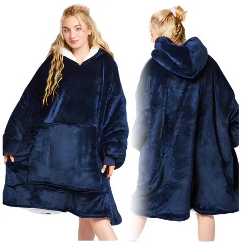 Kocobluza oversize z kapturem - granatowa