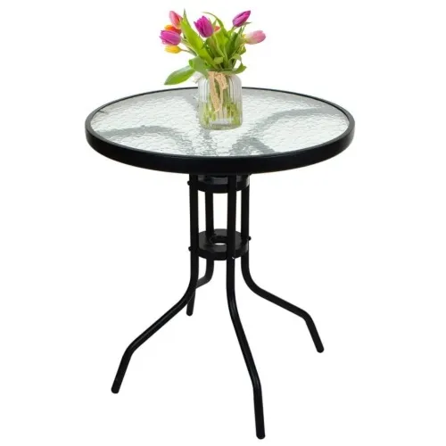 Okrągły szklany stół ogrodowy na balkon