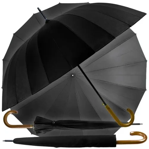 Parasol czarny z drewnianą rączką