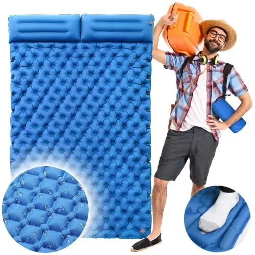 Materac dwuosobowy z pompką niebieski