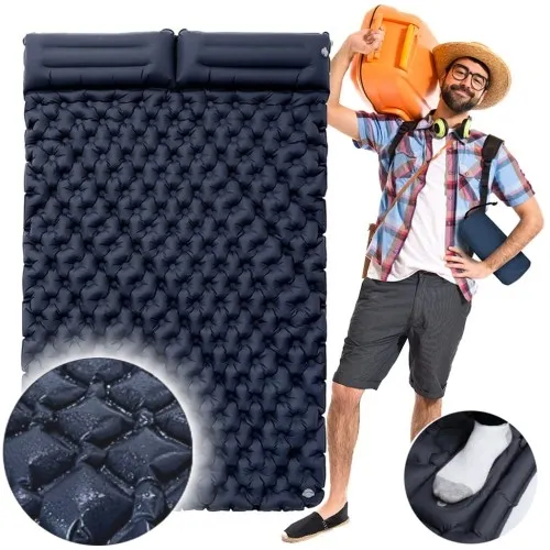 Materac dwuosobowy z pompką granatowy