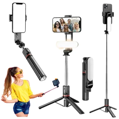 Selfie stick z lampą LED i funkcją statywu