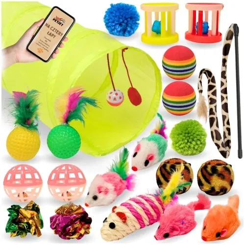 Duży zestaw zabawek dla kota tunel wędka piłki myszki