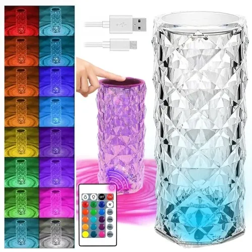 Lampka LED kryształowa róża dotykowa + pilot