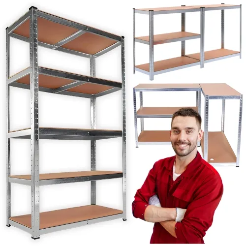 Regał magazynowy metalowy srebrny 180cm 5 półek