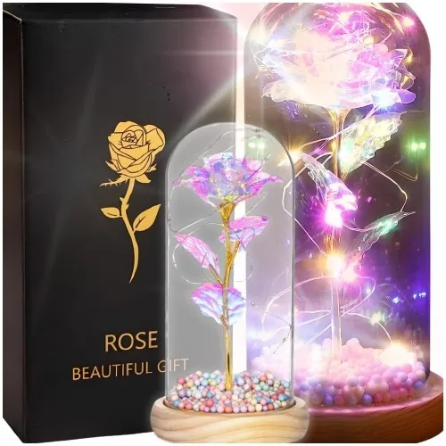 Wieczna róża w szkle LED kolorowa