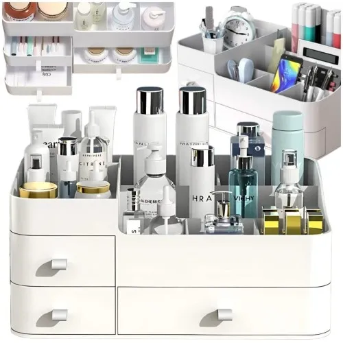 Organizer szkatułka na kosmetyki biżuterię pudełko szuflady pojemnik biały