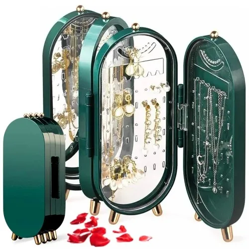 Szkatułka na biżuterię kuferek - butelkowa zieleń