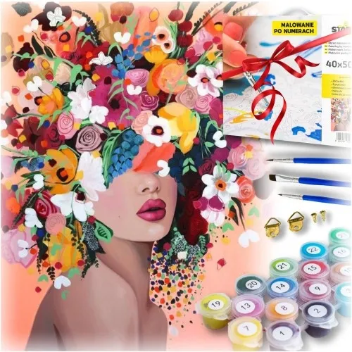 Zestaw do malowania po numerach - kobieta z kwiatami we włosach