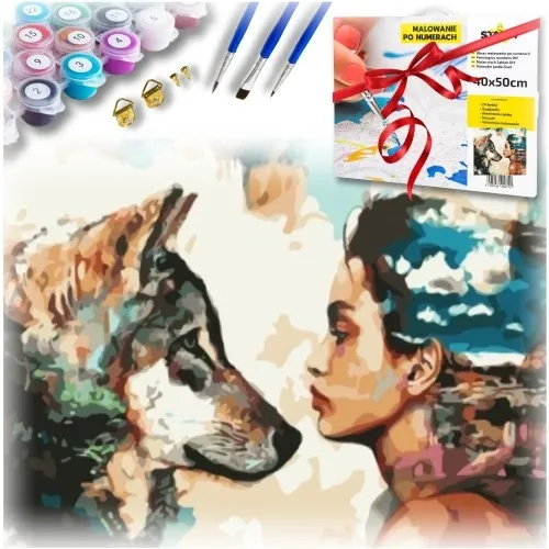 Zestaw do malowania po numerach - wilk i kobieta