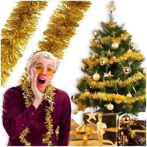 Łańcuch na choinkę złoty 10cm 6m