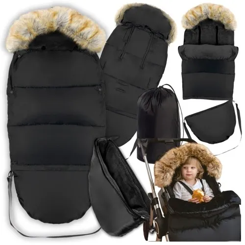 Komplet śpiworek torba pokrowiec czarny na sanki fotelik wózka otulacz duży