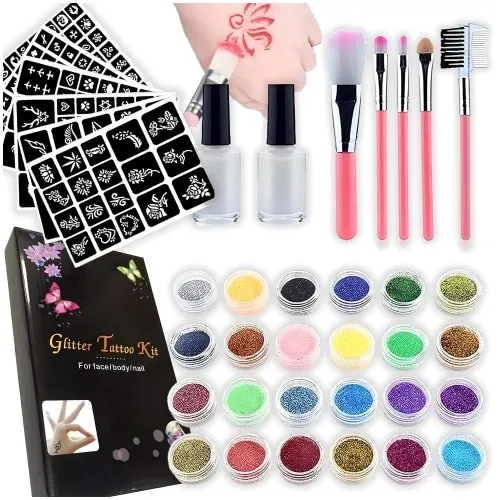 Zmywalne tatuaże brokatowe dla dzieci z szablonami