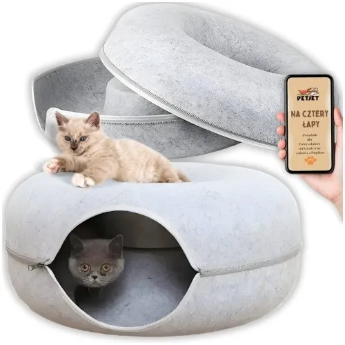 Legowisko tunel donut dla kota zabawka - szary