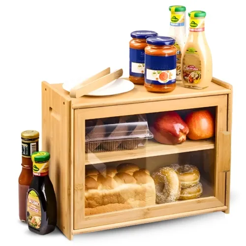 Bambusowy organizer chlebak z drzwiczkami